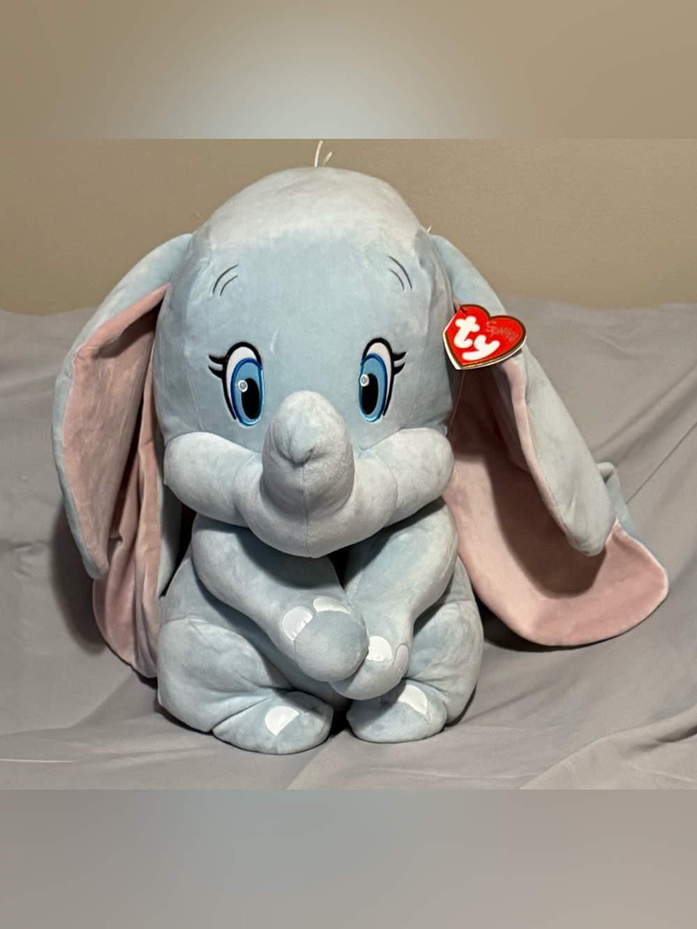Ty Plush Dumbo Elephant - Pale Blue with Pink Ears